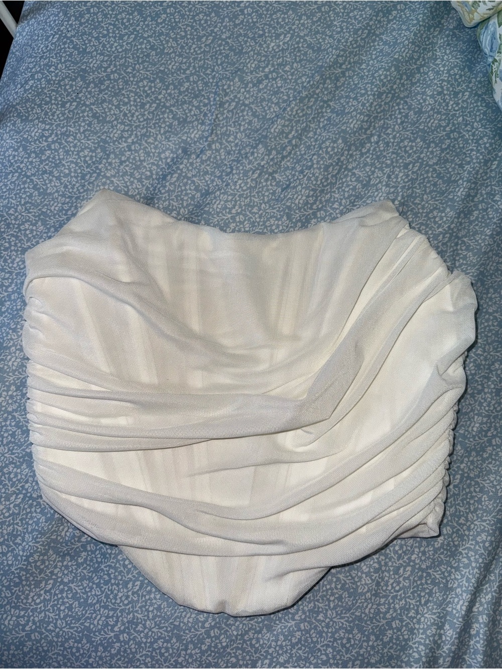 Draped Ivory Strapless Mini Skirt